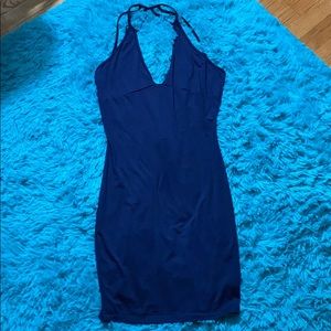 Navy blue sexy open back dress